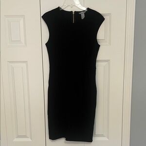 H&M Women's Black Sheath Dress with Ruching and Gold Zipper - Size Small